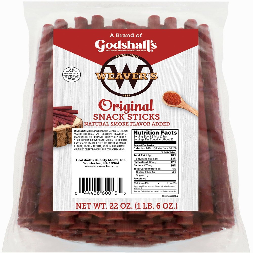 Weavers Original Snack Sticks (44 mild flavored 7" beef and chicken snack sticks per 22oz bag)