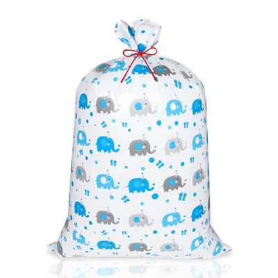 HANSWARE Extra Large Gift Bag for Presents,Shower Gift Bags for Boys, Jumbo Baby Gift Bag for Wedding Wrapping,Birthday, Party,Giant Huge Gifts- 56" x 36" (Blue Elephant, 1 Count)