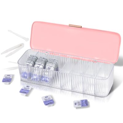 VORDRASSIL P-80 Daily Contact Lens Organizer with Remover & Tweezer, Disposable Lens Dispenser, Clear Plastic Box for All Brands (Pink)