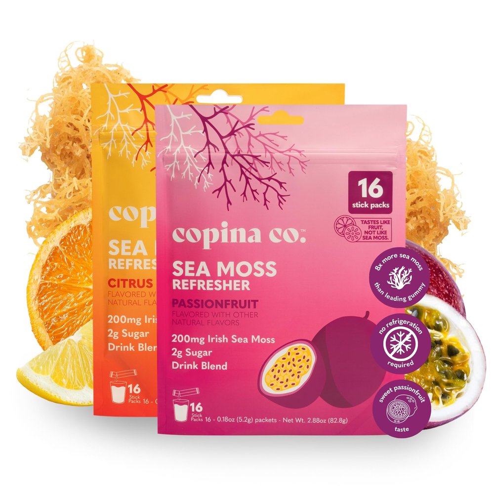 Organic Irish Sea Moss Powder - 200mg Packets for Gut Health and Immune Support - Passionfruit & Citrus Blossom Flavored Seamoss Drink with Coconut Water for Hydration - Variety 32 Stick Packs