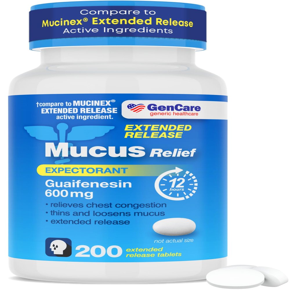 GenCare - Mucus Relief Guaifenesin 600mg (200 Tablets) Mucus Relief Expectorant for Congestion & Cough - Extended Release Tablets for Immediate & Lasting Relief