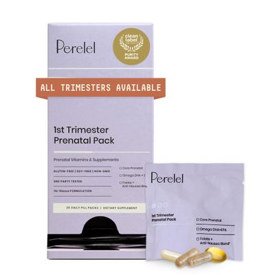 Perelel 1st Trimester Prenatal Pack, Multivitamin with Folate, Vitamin D, Omega 3, Iron & Ginger, Nutritional Support for Early Pregnancy, Soy & Gluten Free, Non GMO, 30 Daily Pill Packs