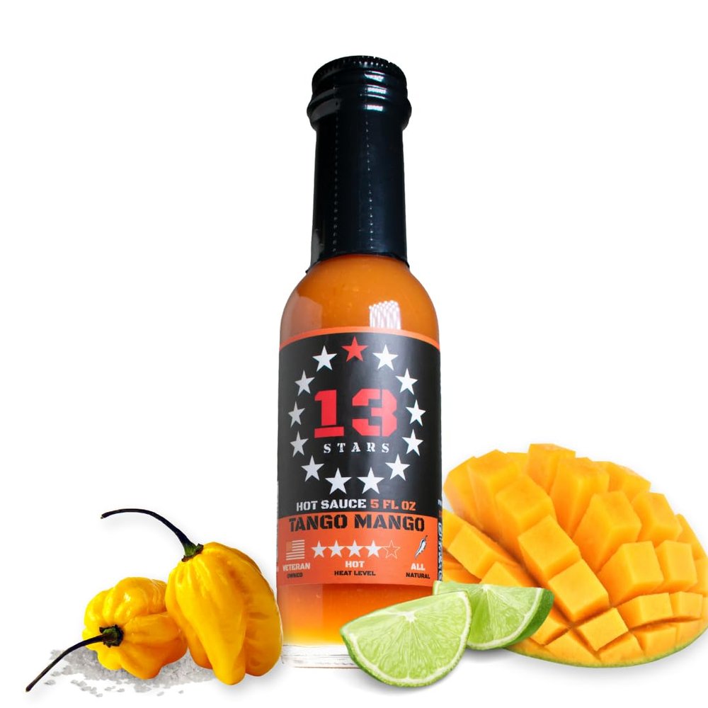 13 Stars Premium Hot Sauce, Veteran Owned, Made in America - Flavor & Heat (Tango Mango)