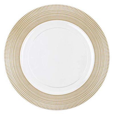 EcoQuality 13" inch Round Charger Clear Plastic Plates with Textured Gold Rim - China Like Party Plates, Heavy Duty Large Disposable Dinner Salad Plate Weddings, Serveware, Catering (16)