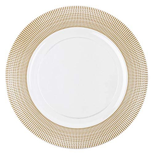 EcoQuality 13" inch Round Charger Clear Plastic Plates with Textured Gold Rim - China Like Party Plates, Heavy Duty Large Disposable Dinner Salad Plate Weddings, Serveware, Catering (16)