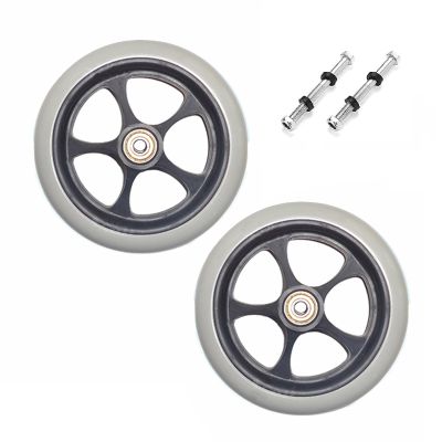 1 Pair 6 Inch PU Solid Non-Slip Replacement Wheelchair Front Wheels Assembly with 5/16" (8 mm) Bearing for Many Standard Wheelchairs (Color : Gray, Size : 6inchB)