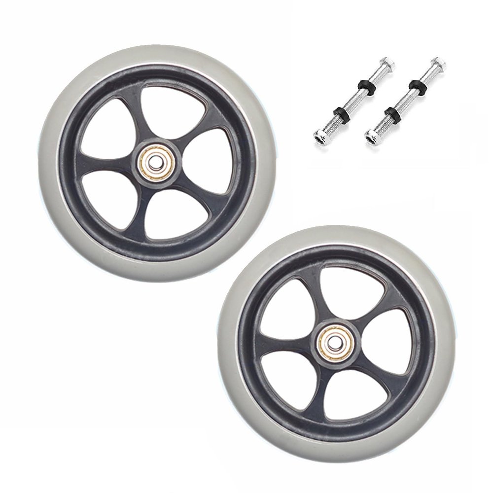 1 Pair 6 Inch PU Solid Non-Slip Replacement Wheelchair Front Wheels Assembly with 5/16" (8 mm) Bearing for Many Standard Wheelchairs (Color : Gray, Size : 6inchB)