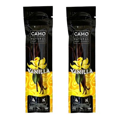 Camo Cones Natural Leaf King Cones 2 Pack - 4 Cones Per Pack (Vanilla) with Official Camo Cone Sticker