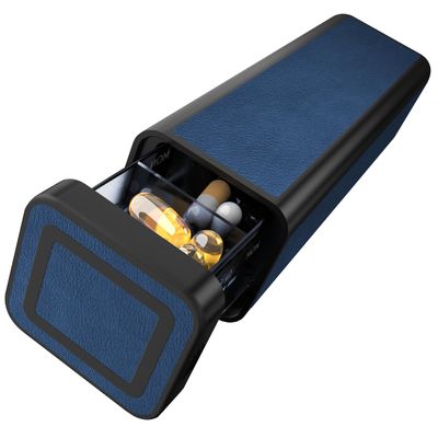 Weekly Pill Organizer 7 Day, Discreet Leather Pill Case for Purse or Pocket, Easy Slide-Out Daily Medication Planner, 1 Time a Day Travel Vitamin and Supplement Holder (Blue)