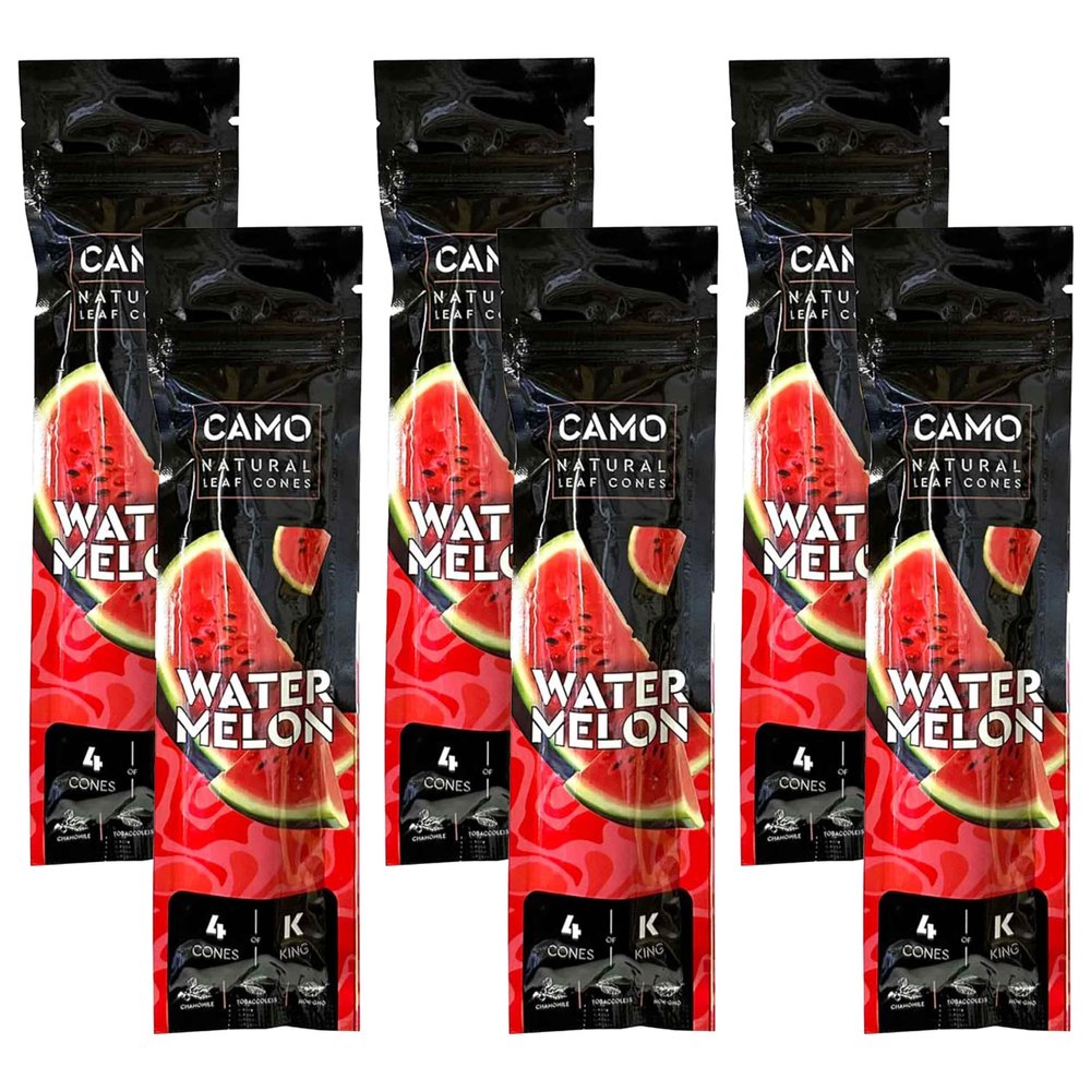 Camo Cones Natural Leaf King Cones 4 Cones Per Pack (Honey, Natural, Blueberry, Watermelon, Strawberry, Vanilla, Green Apple, Pineapple, Russian Cream, and Peach) (Watermelon, 6 Pack)