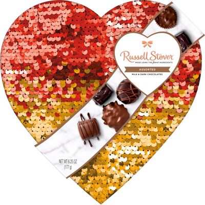 Russell Stover, Double Sequin Heart Box, 6.25 Ounce