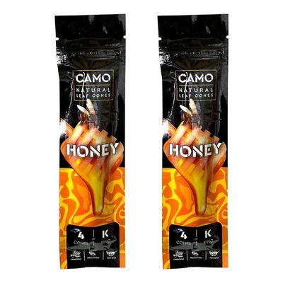 Camo Cones Natural Leaf King Cones 4 Cones Per Pack (Honey, Natural, Blueberry, Watermelon, Strawberry, Vanilla, Green Apple, Pineapple, Russian Cream, and Peach) (Honey, 2 Pack)