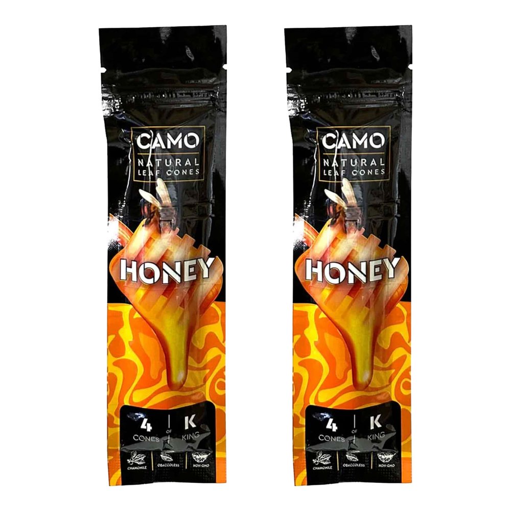 Camo Cones Natural Leaf King Cones 4 Cones Per Pack (Honey, Natural, Blueberry, Watermelon, Strawberry, Vanilla, Green Apple, Pineapple, Russian Cream, and Peach) (Honey, 2 Pack)