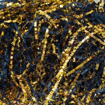 TORONTOKYO 2 LB Crinkle Cut Paper Shred Filler, Black & Gold Crinkle Paper Shredded Paper for Gift Wrapping, Basket Filling, Graduations, Anniversaries, Birthdays, Weddings