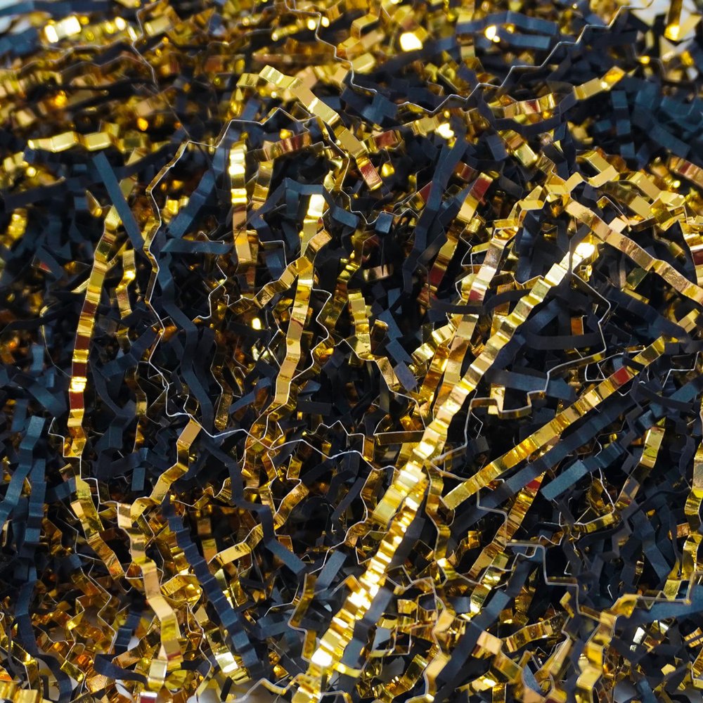 TORONTOKYO 2 LB Crinkle Cut Paper Shred Filler, Black & Gold Crinkle Paper Shredded Paper for Gift Wrapping, Basket Filling, Graduations, Anniversaries, Birthdays, Weddings
