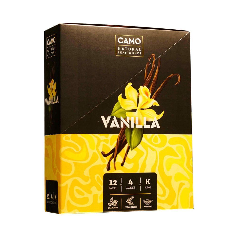 Camo Cones Natural Leaf King Cones 4 Cones Per Pack (Honey, Natural, Blueberry, Watermelon, Strawberry, Vanilla, Green Apple, Pineapple, Russian Cream, and Peach) (Vanilla, 12 Pack)
