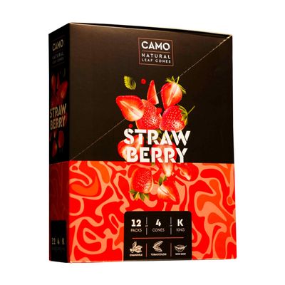 Camo Cones Natural Leaf King Cones 4 Cones Per Pack (Honey, Natural, Blueberry, Watermelon, Strawberry, Vanilla, Green Apple, Pineapple, Russian Cream, and Peach) (Strawberry, 12 Pack)