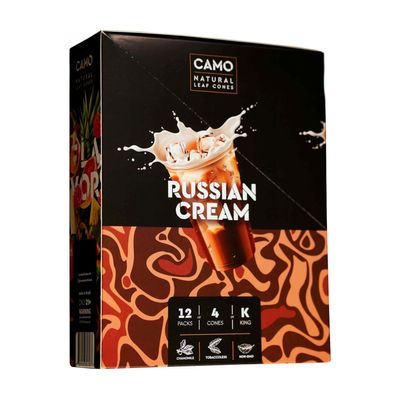 Camo Cones Natural Leaf King Cones 4 Cones Per Pack (Honey, Natural, Blueberry, Watermelon, Strawberry, Vanilla, Green Apple, Pineapple, Russian Cream, and Peach) (Russian Cream, 12 Pack)