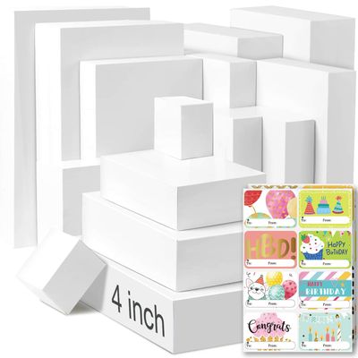 16 White Gift Wrap Boxes with Lids for wrapping Large Clothes (Assorted Sizes for Robes, Blankets & Shirts)and 80 Different Occasion Tag Stickers -Perfect for Mothers,Fathers Day,Birthdays, Baby Showers, Weddings
