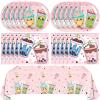 Boba Tea Party Decorations Bubble Tea Birthday Disposable Tableware Party Favors Plate Napkins Tablecloth Set for for Teenager Girls Birthday Decorations view 1