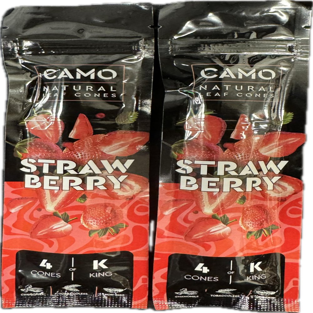 Camo Cones Natural Leaf King Cones 2 Pack - 4 Cones Per Pack (Strawberry) with Official Camo Cone Sticker