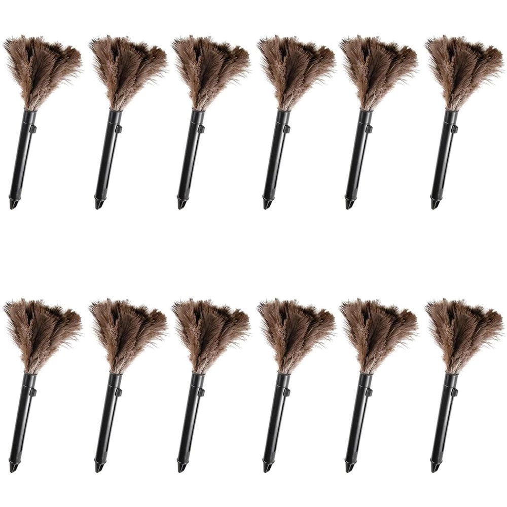 FeelfunFeather Retractable Feather Duster-Genuine Ostrich Feathers,Anti-Static,Reusable Eco-Friendly Handheld Cleaning for Keyboard,Home,Car,Office(10 to 15 Inches) 12Pack
