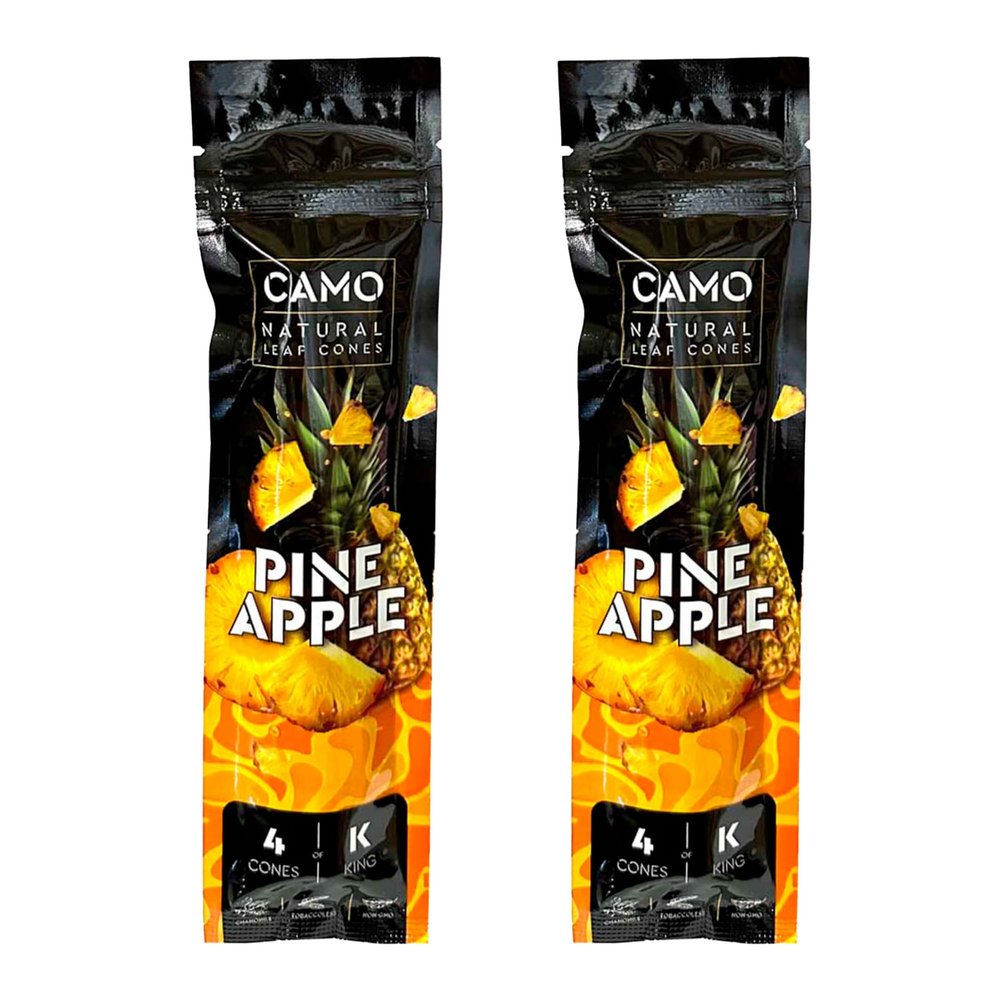 Camo Cones Natural Leaf King Cones 4 Cones Per Pack (Honey, Natural, Blueberry, Watermelon, Strawberry, Vanilla, Green Apple, Pineapple, Russian Cream, and Peach) (Pineapple, 2 Pack)