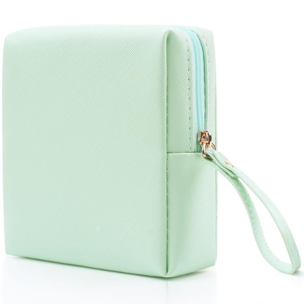 Teircno Sanitary Napkin Period bag for Women, Sanitary Napkin Storage Bag, PU Leather Sanitary Pad Bags Pounch, Portable Tampons Zipper Organizer Bag with Handle for Ladies