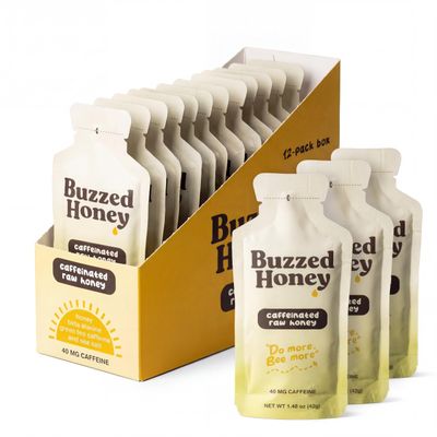 Buzzed Honey Go Packs, Raw Honey Energy Gel with Green Tea Caffeine, Beta-Alanine & Electrolytes, Real Food Fuel for Running, Cycling & Workouts, 4 Ingredients, No Artificial Additives, 12 Count 1oz