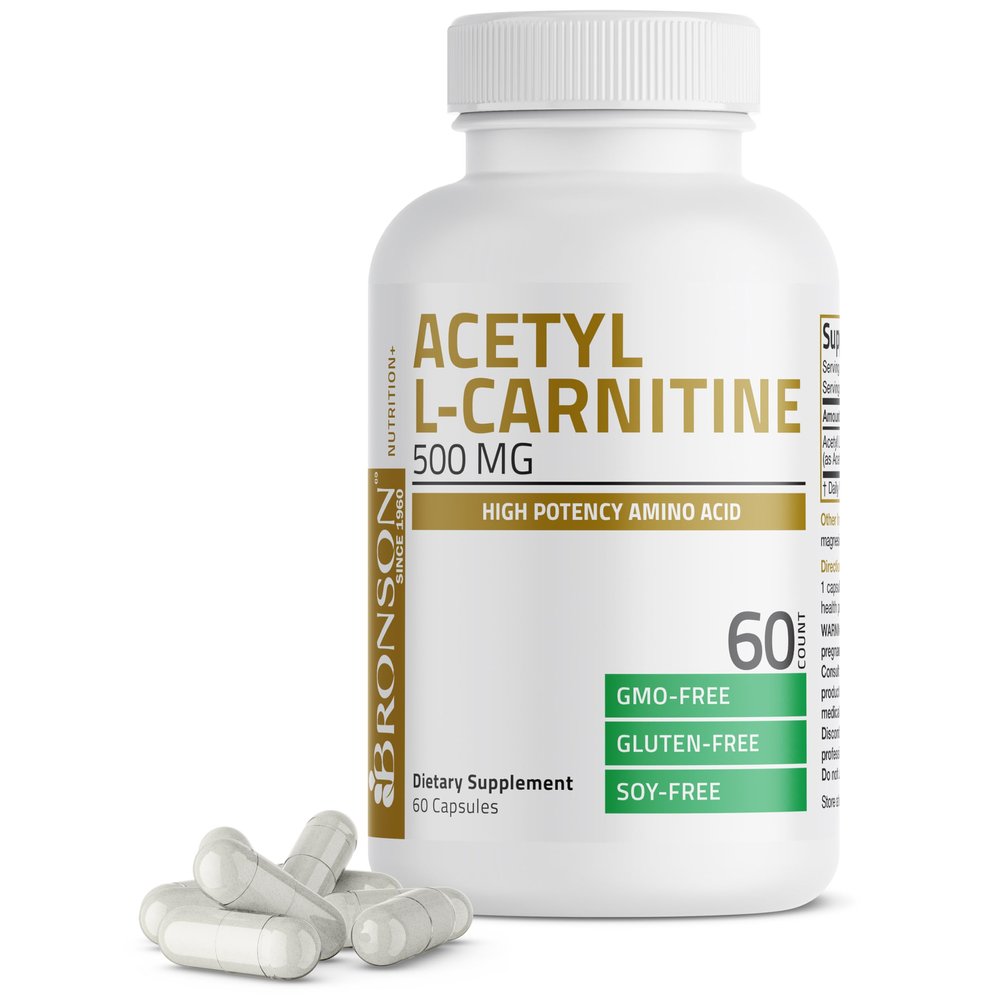 Bronson Acetyl L-Carnitine 500 MG High Potency Amino Acid Non-GMO, 60 Capsules