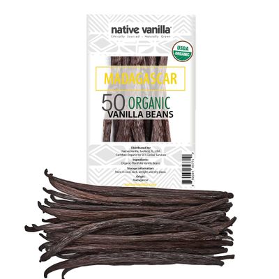 50 Organic Madagascar Vanilla Beans - Whole Grade A Premium Bourbon Pods - For Making Extract & Baking - For Cooking, Desserts & More - 100% Vegan & Kosher - Non-GMO & Gluten-Free - Native Vanilla