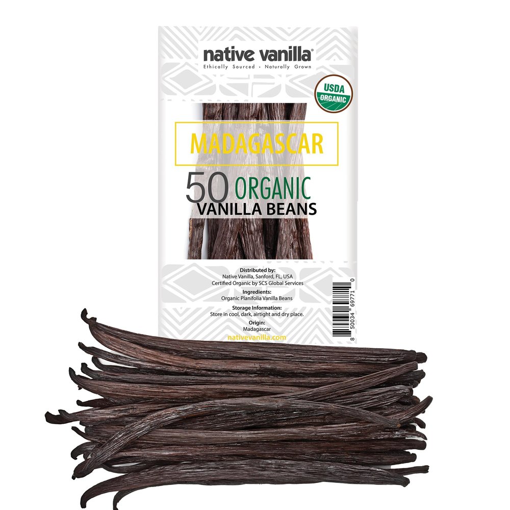 50 Organic Madagascar Vanilla Beans - Whole Grade A Premium Bourbon Pods - For Making Extract & Baking - For Cooking, Desserts & More - 100% Vegan & Kosher - Non-GMO & Gluten-Free - Native Vanilla