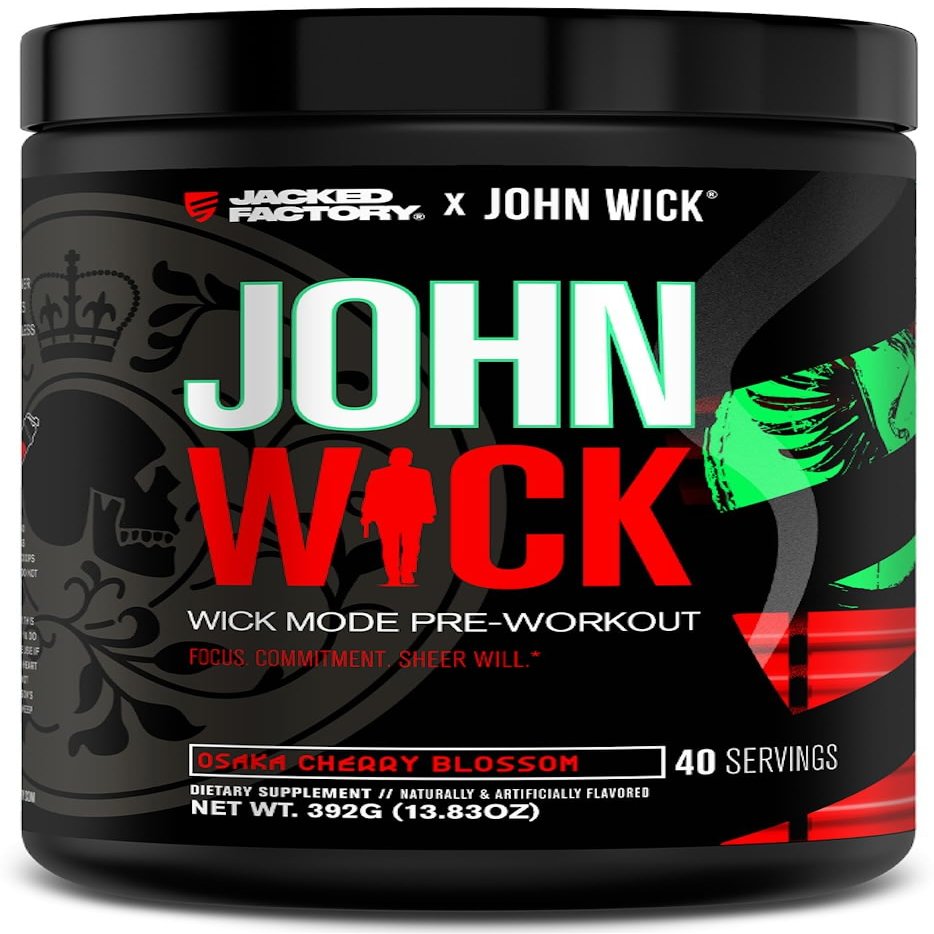 Jacked Factory X John Wick - Wick Mode Pre Workout Powder - Intense Energy, Battle-Ready Focus, Unstoppable Commitment, and Sheer Will - 40 Servings, Osaka Cherry Blossom