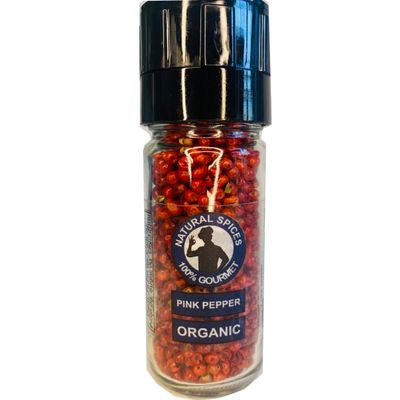 100% Gourmet Pink Peppercorns with Glass Grinder- Whole Real Brazilian Pink Pepper Gluten Free NON-GMO Verified No Artificial Flavor and Color Red Peppercorns