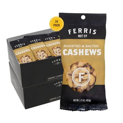 Ferris Coffee & Nut Co. Roasted & Salted Cashews - Individually Wrapped Snack Packs - Healthy Snacking Nuts for Trail Mix, Keto, Office, Travel - Pack of 24