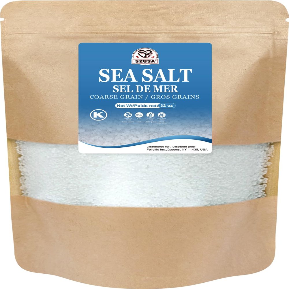 52USA Sea Salt, 2lb - 32oz (1 Pack), Coarse Grain, Salt Grinder Refill, Perfect Coarse Sea Salt For Cooking, All Natural Sea Salt