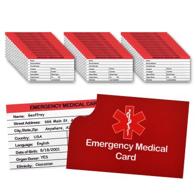 48 Pack Red Medical Condition and Emergency Contact Id Wallet Card Emergency Contact Card Emergency Medical Information Card Pocket Size Medical Alert Wallet Card for Caretakers