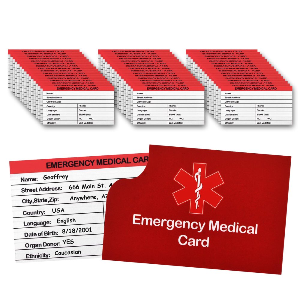 48 Pack Red Medical Condition and Emergency Contact Id Wallet Card Emergency Contact Card Emergency Medical Information Card Pocket Size Medical Alert Wallet Card for Caretakers