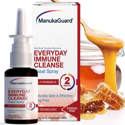 ManukaGuard Medical Grade Manuka Honey ImmuneGuard Nasal Spray with Saline Solution for Nose Rinse, Sinus Congestion, Moisturizing, MGO 600, 1.35 fl oz Bottle