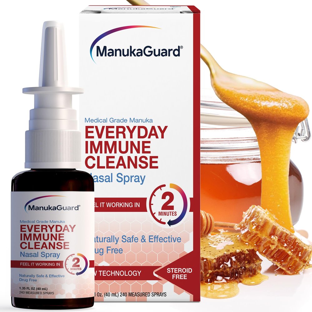 ManukaGuard Medical Grade Manuka Honey ImmuneGuard Nasal Spray with Saline Solution for Nose Rinse, Sinus Congestion, Moisturizing, MGO 600, 1.35 fl oz Bottle
