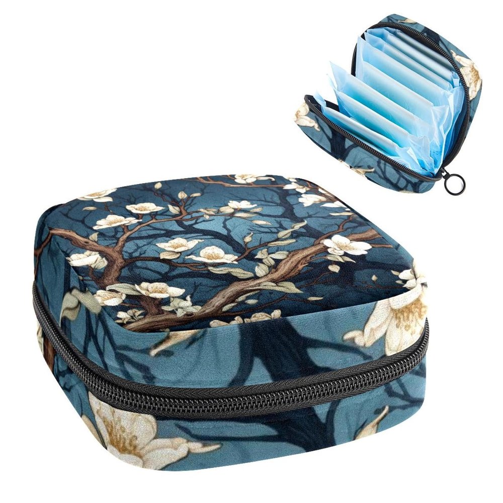 RODAILYCAY Sanitary Napkin Storage Bag, Zipper Period Pouch for Teen Girls Women, Portable Menstrual Tampons Collect Bags Tree and Flower