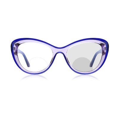 laureles Transition Cat Eye Readers Women Photochromic Bifocal Reading Glasses TR90 Frame Eyewear Female (Blue, 2.00 Magnification)