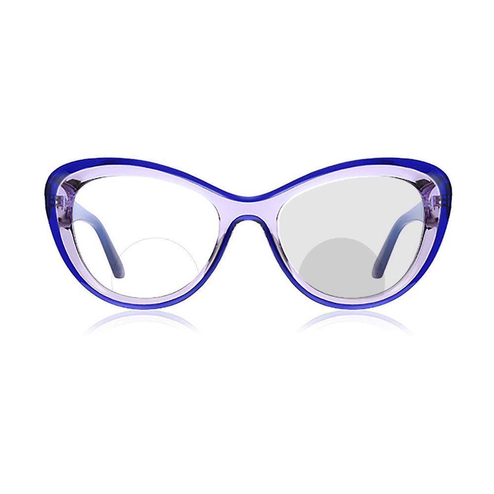 laureles Transition Cat Eye Readers Women Photochromic Bifocal Reading Glasses TR90 Frame Eyewear Female (Blue, 2.00 Magnification)