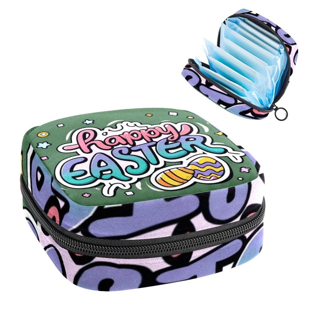 RODAILYCAY Period Bags for School, Sanitary Napkin Storage Bag for Feminine Pads, Happy Easter Ladies Menstrual Cup Pouch Sanitary Pads Organizer