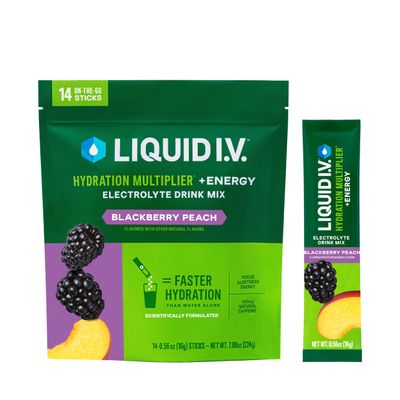 Liquid I.V. Hydration Multiplier+Energy | Blackberry-Peach | Electrolyte Powder Drink Mix | 3 Pack (42 Servings)