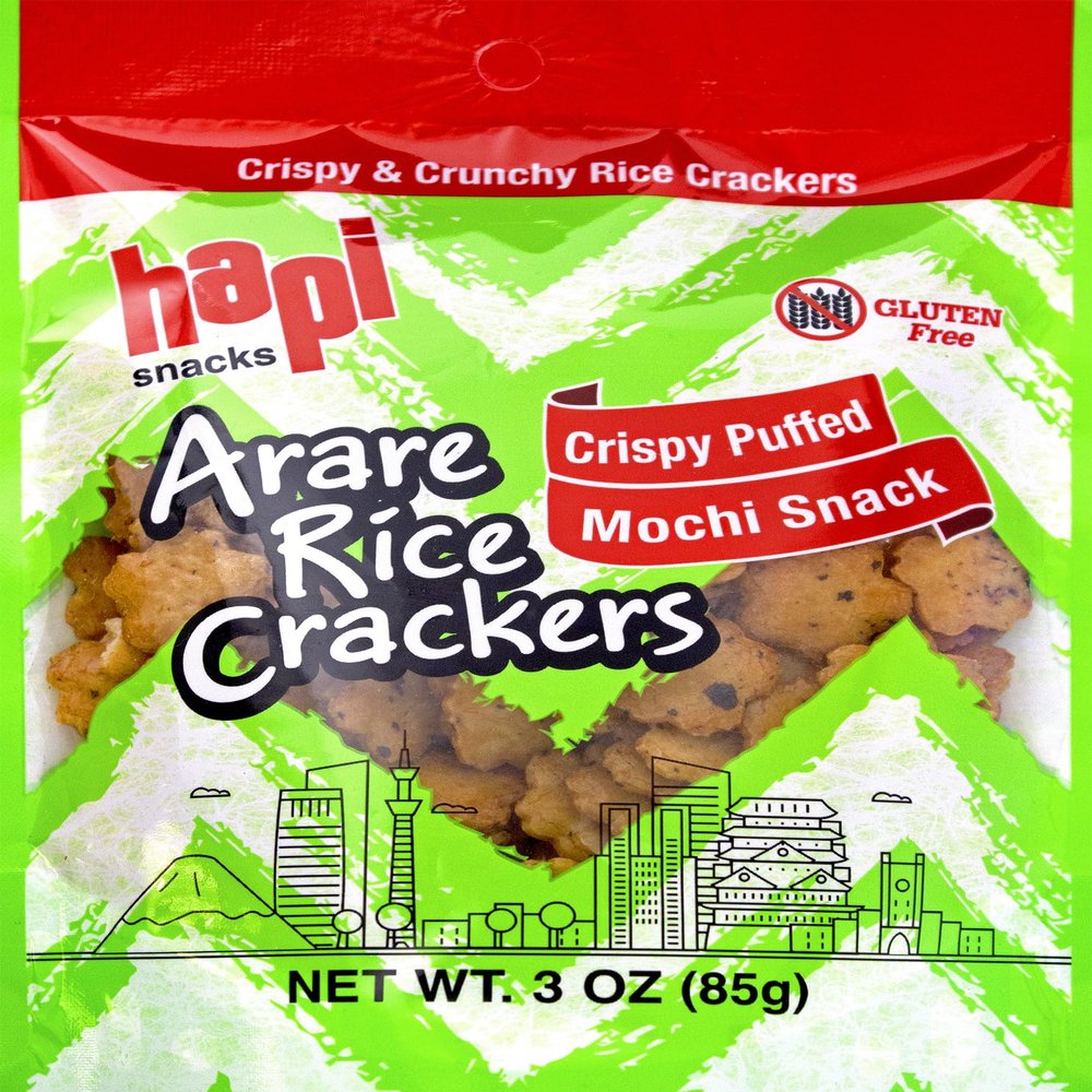 Hapi Crispy Puff Mochi Arare Rice Crackers, 3 oz (Pack of 12)