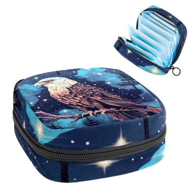RODAILYCAY Sanitary Napkin Storage Bag for Women Cute, Feminine Menstruation Pad Holder for Period, Portable Zipper Menstrual Pad Bags Starry Sky Eagle