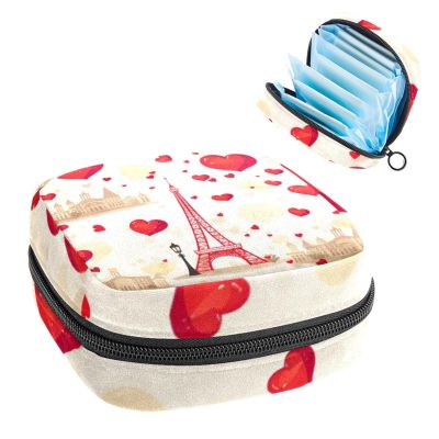 Tampons Collect Bags for Women Girls, Sanitary Napkin Storage Disposal Pouch, Lightweight Menstrual Cup Bag Eiffel Tower Love Heart