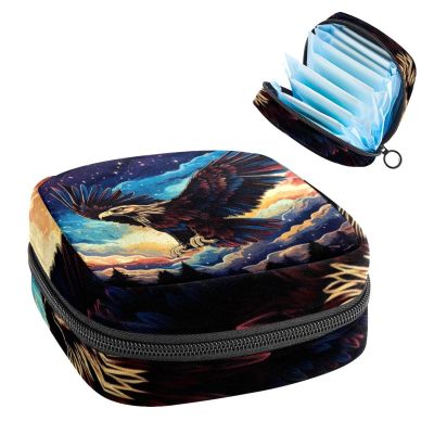 RODAILYCAY Period Bags for School, Sanitary Napkin Storage Bag for Feminine Pads, Starry Sky Eagle Ladies Menstrual Cup Pouch Sanitary Pads Organizer