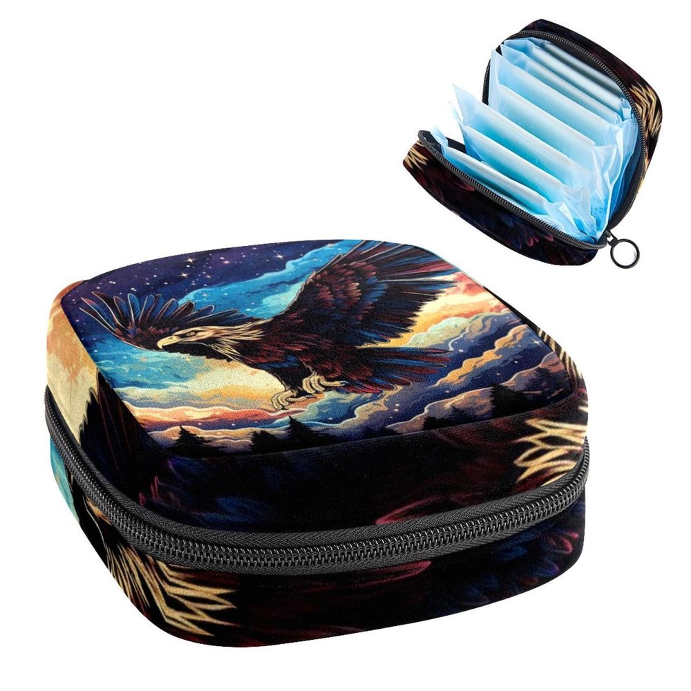 RODAILYCAY Period Bags for School, Sanitary Napkin Storage Bag for Feminine Pads, Starry Sky Eagle Ladies Menstrual Cup Pouch Sanitary Pads Organizer